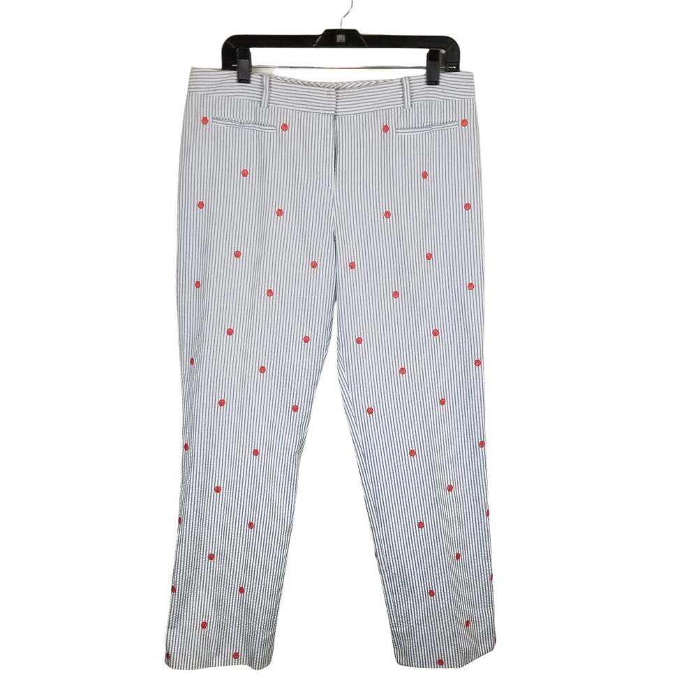 Brooks Brothers Women's Seersucker Embroidered Shell Pants Blue White 10